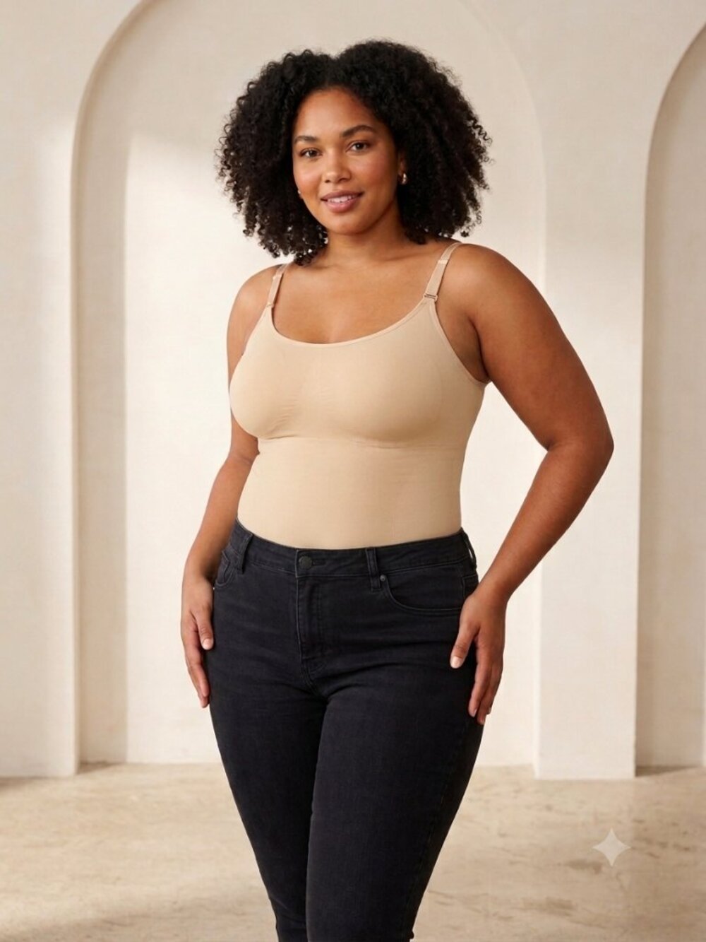 Shapermint Neutral Beige Scoop Neck Cami Tank